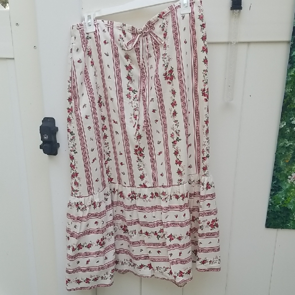 Joie Cream and Red Striped Floral Maxi Skirt